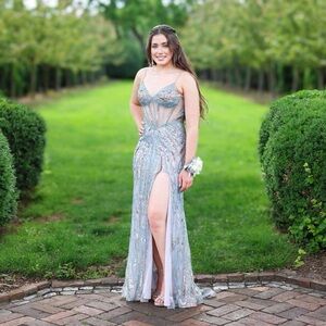 Beaded sheer boning prom dress
